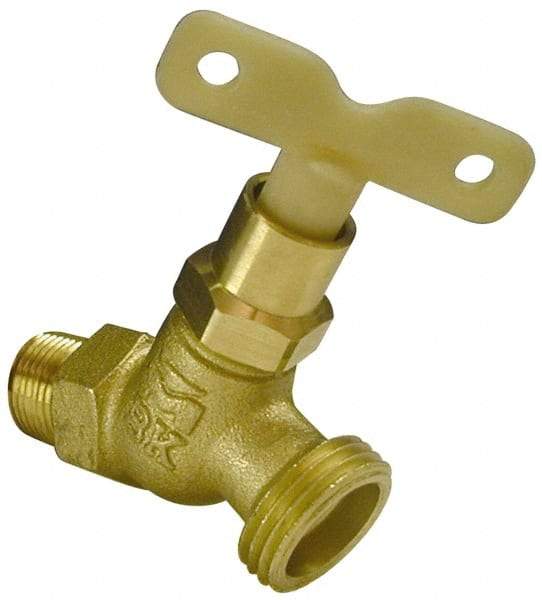 B&K Mueller - 1/2" Pipe, 125 psi WOG Rating, Brass Hose Bibb, Stop Valve - Loose Key Handle, MNPT x GHT End Connections - Eagle Tool & Supply