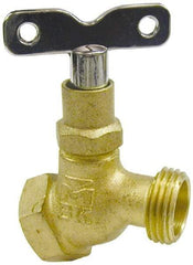 B&K Mueller - 3/4" Pipe, 125 psi WOG Rating, Brass Hose Bibb, Stop Valve - Loose Key Handle, FNPT x GHT End Connections - Eagle Tool & Supply