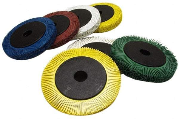 3M - 6" Diam, 1/2" Max Face Width, Plain Hole Radial Bristle Brush - 50 Grit, Coarse Grade, 6,000 Max RPM, Green - Eagle Tool & Supply