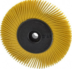3M - 6" Diam, 1/2" Max Face Width, Plain Hole Radial Bristle Brush - 80 Grit, Medium Grade, 6,000 Max RPM, Yellow - Eagle Tool & Supply