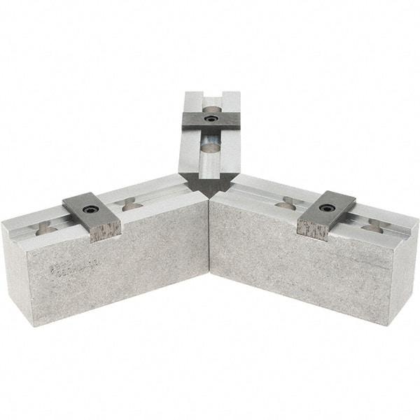 Abbott Workholding Products - 10" & Up Chuck Capacity, Tongue & Groove Attachment, Square Soft Lathe Chuck Jaw - 3 Jaws, Aluminum, 2-1/8" Btw Mount Hole Ctrs, 4-1/2" Long x 1-1/2" Wide x 2" High, 1/2" Groove, 1/2" Fastener - Eagle Tool & Supply