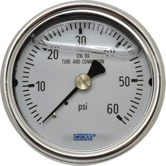 Wika - 2-1/2" Dial, 1/4 Thread, 0-60 Scale Range, Pressure Gauge - Center Back Connection Mount, Accurate to 2-1-2% of Scale - Eagle Tool & Supply