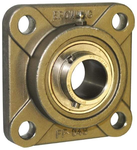 Browning - 1-3/16" ID, 4-1/4" OAL x 4-1/4" OAH 4-Bolt Flange - 2,567 Lb Static Cap, 4,381 Lb Dyn Cap, 3-1/4" Btw Mnt Hole Ctrs, Stainless Steel - Eagle Tool & Supply