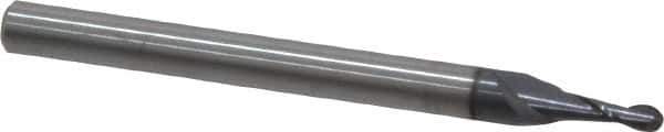 SGS - 1/16" Diam, 3/16" LOC, 2 Flute Solid Carbide Ball End Mill - AlTiN Finish, Single End, 1-1/2" OAL, 1/8" Shank Diam, Spiral Flute - Eagle Tool & Supply