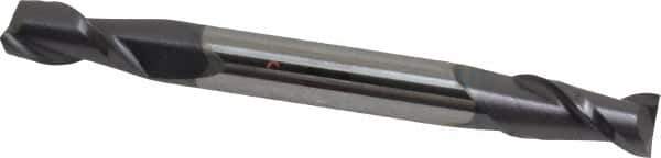 Accupro - 1/4", 1/2" LOC, 1/4" Shank Diam, 2-1/2" OAL, 2 Flute, Solid Carbide Square End Mill - Double End, AlTiN Finish, Spiral Flute, 40° Helix, Centercutting, Right Hand Cut, Right Hand Flute - Eagle Tool & Supply