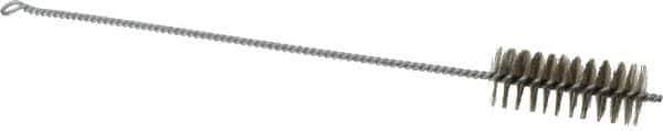 Schaefer Brush - 3" Long x 1-1/4" Diam Stainless Steel Long Handle Wire Tube Brush - Single Spiral, 15" OAL, 0.007" Wire Diam, 3/8" Shank Diam - Eagle Tool & Supply