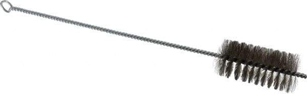 Schaefer Brush - 3" Long x 1-1/2" Diam Stainless Steel Long Handle Wire Tube Brush - Single Spiral, 15" OAL, 0.007" Wire Diam, 3/8" Shank Diam - Eagle Tool & Supply