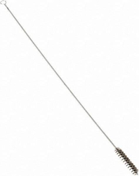 Schaefer Brush - 3" Long x 5/8" Diam Stainless Steel Long Handle Wire Tube Brush - Single Spiral, 27" OAL, 0.006" Wire Diam, 3/8" Shank Diam - Eagle Tool & Supply