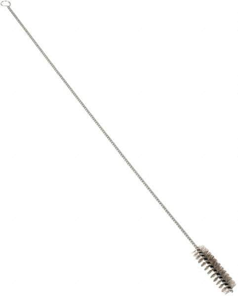 Schaefer Brush - 3" Long x 7/8" Diam Stainless Steel Long Handle Wire Tube Brush - Single Spiral, 27" OAL, 0.007" Wire Diam, 3/8" Shank Diam - Eagle Tool & Supply