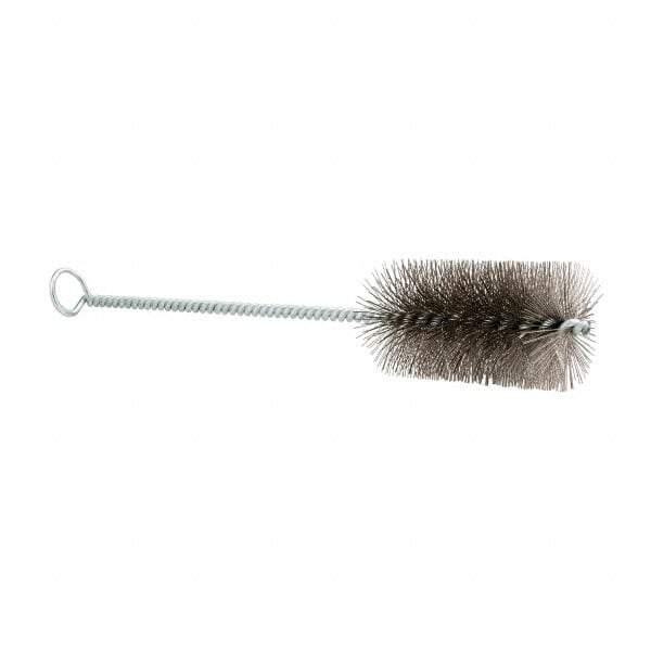 Schaefer Brush - 3" Long x 1-1/2" Diam Stainless Steel Long Handle Wire Tube Brush - Single Spiral, 27" OAL, 0.009" Wire Diam, 3/8" Shank Diam - Eagle Tool & Supply