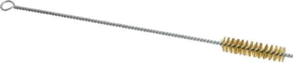 Schaefer Brush - 3" Long x 3/4" Diam Brass Long Handle Wire Tube Brush - Single Spiral, 15" OAL, 0.006" Wire Diam, 3/8" Shank Diam - Eagle Tool & Supply