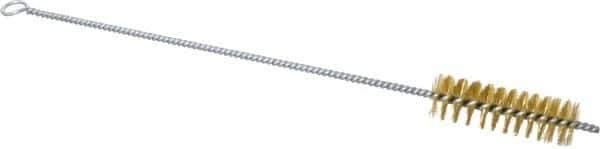 Schaefer Brush - 3" Long x 1" Diam Brass Long Handle Wire Tube Brush - Single Spiral, 15" OAL, 0.006" Wire Diam, 3/8" Shank Diam - Eagle Tool & Supply