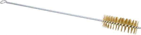 Schaefer Brush - 3" Long x 1-1/4" Diam Brass Long Handle Wire Tube Brush - Single Spiral, 15" OAL, 0.008" Wire Diam, 3/8" Shank Diam - Eagle Tool & Supply
