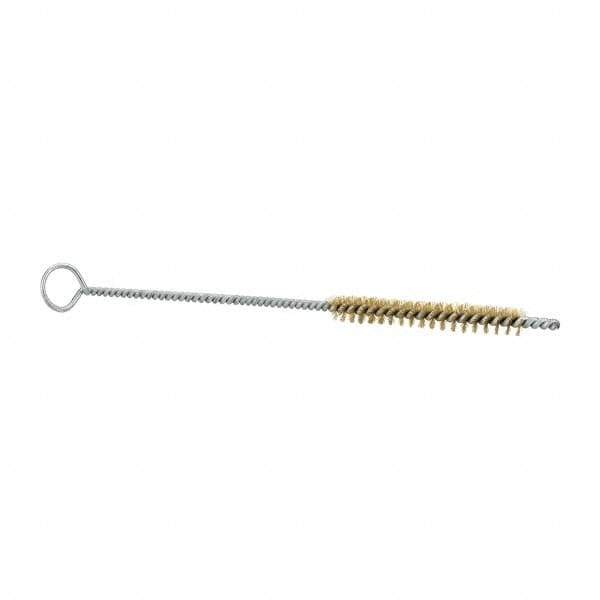 Schaefer Brush - 3" Long x 3/8" Diam Brass Long Handle Wire Tube Brush - Single Spiral, 27" OAL, 0.005" Wire Diam, 0.145" Shank Diam - Eagle Tool & Supply