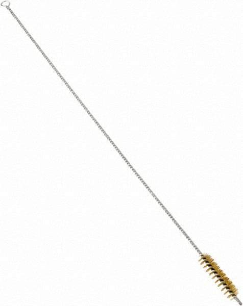 Schaefer Brush - 3" Long x 3/4" Diam Brass Long Handle Wire Tube Brush - Single Spiral, 27" OAL, 0.006" Wire Diam, 3/8" Shank Diam - Eagle Tool & Supply