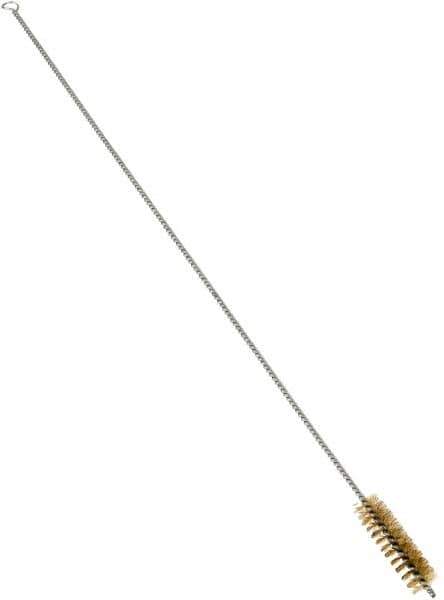 Schaefer Brush - 3" Long x 7/8" Diam Brass Long Handle Wire Tube Brush - Single Spiral, 27" OAL, 0.006" Wire Diam, 3/8" Shank Diam - Eagle Tool & Supply