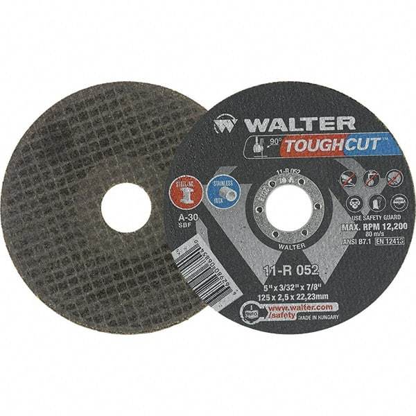 WALTER Surface Technologies - 5" Cutoff Wheel - 3/32" Thick, 7/8" Arbor, Use with Angle Grinders - Eagle Tool & Supply