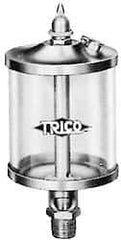 Trico - 1 Outlet, Glass Bowl, 1 Ounce Manual-Adjustable Oil Reservoir - 1/8 NPT Outlet, 1-5/8" Diam x 5-11/16" High - Eagle Tool & Supply