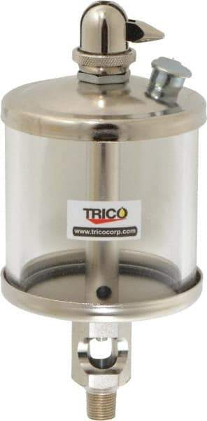 Trico - 1 Outlet, Glass Bowl, 5 Ounce Manual-Adjustable Oil Reservoir - 1/8 NPT Outlet, 2-5/8" Diam x 6-1/16" High - Eagle Tool & Supply