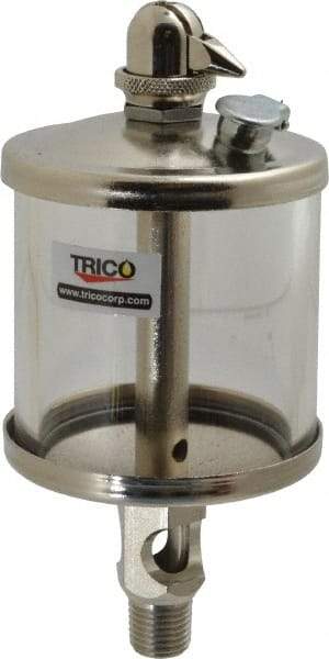 Trico - 1 Outlet, Glass Bowl, 5 Ounce Manual-Adjustable Oil Reservoir - 1/4 NPT Outlet, 2-5/8" Diam x 6-1/16" High - Eagle Tool & Supply