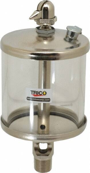 Trico - 1 Outlet, Glass Bowl, 10 Ounce Manual-Adjustable Oil Reservoir - 3/8 NPT Outlet, 3-1/8" Diam x 6-13/16" High - Eagle Tool & Supply