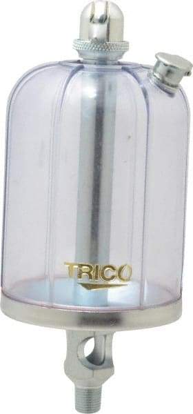 Trico - 1 Outlet, Acrylic Bowl, 8 Ounce Manual-Adjustable Oil Reservoir - 1/8 NPT Outlet, 2-5/8" Diam x 6-3/8" High - Eagle Tool & Supply