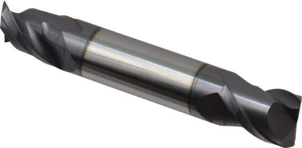 Accupro - 1/2", 5/8" LOC, 1/2" Shank Diam, 3" OAL, 2 Flute, Solid Carbide Square End Mill - Double End, AlTiN Finish, Spiral Flute, 40° Helix, Centercutting, Right Hand Cut, Right Hand Flute - Eagle Tool & Supply