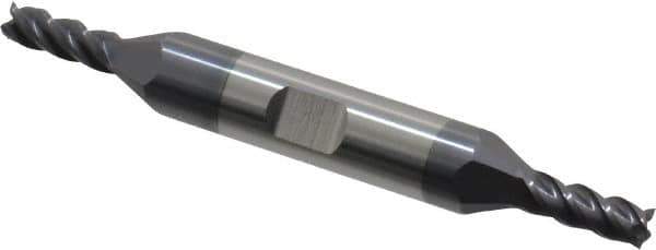 Accupro - 3/16", 1/2" LOC, 3/8" Shank Diam, 3" OAL, 4 Flute, Solid Carbide Square End Mill - Double End, AlTiN Finish, Spiral Flute, 40° Helix, Centercutting, Right Hand Cut, Right Hand Flute - Eagle Tool & Supply