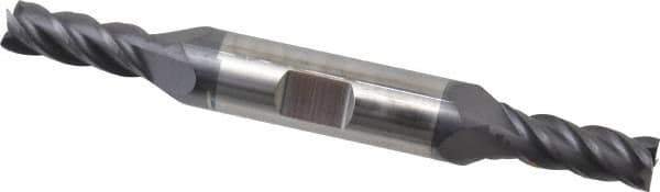 Accupro - 1/4", 5/8" LOC, 3/8" Shank Diam, 3" OAL, 4 Flute, Solid Carbide Square End Mill - Double End, AlTiN Finish, Spiral Flute, 40° Helix, Centercutting, Right Hand Cut, Right Hand Flute - Eagle Tool & Supply
