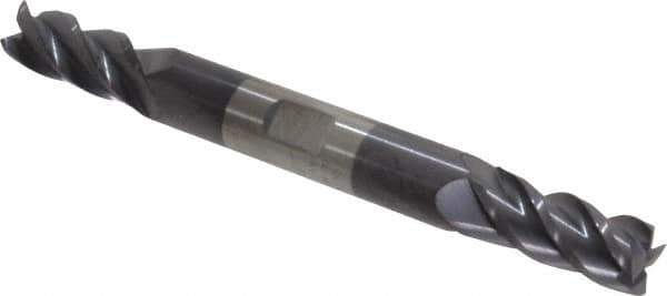 Accupro - 11/32", 3/4" LOC, 3/8" Shank Diam, 3-1/2" OAL, 4 Flute, Solid Carbide Square End Mill - Double End, AlTiN Finish, Spiral Flute, 40° Helix, Centercutting, Right Hand Cut, Right Hand Flute - Eagle Tool & Supply