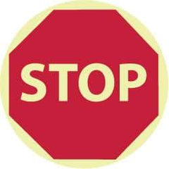 NMC - Stop, Anti-Skid Polyester Floor Sign - Round, Red on Glow (Yellow), Adhesive Backed, For Security & Admittance - Eagle Tool & Supply