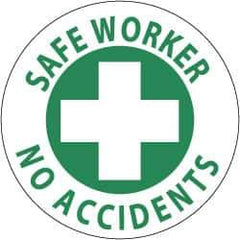 NMC - Safe Worker - No Accidents, Hard Hat Label - Green on White, 2" Thick, For Accident Prevention - Eagle Tool & Supply