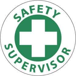 NMC - Safety Supervisor, Hard Hat Label - Green on White, 2" Thick, For Accident Prevention - Eagle Tool & Supply