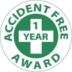 NMC - Accident Free Award - 1 Year, Hard Hat Label - Green on White, 2" Thick, For Accident Prevention - Eagle Tool & Supply