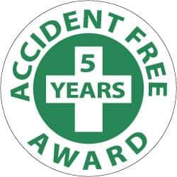 NMC - Accident Free Award - 5 Years, Hard Hat Label - Green on White, 2" Thick, For Accident Prevention - Eagle Tool & Supply