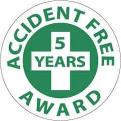 NMC - Accident Free Award - 5 Years, Hard Hat Label - Green on White, 2" Thick, For Accident Prevention - Eagle Tool & Supply