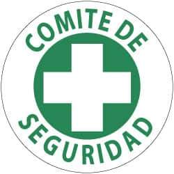 NMC - Comite de Seguridad, Hard Hat Label - Green on White, 2" Thick, For Accident Prevention - Eagle Tool & Supply