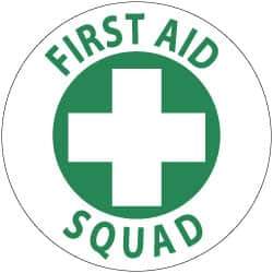 NMC - First Aid Squad, Hard Hat Label - Green on White, 2" Thick, For Accident Prevention - Eagle Tool & Supply