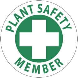 NMC - Plant Safety Member, Hard Hat Label - Green on White, 2" Thick, For Accident Prevention - Eagle Tool & Supply