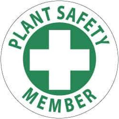 NMC - Plant Safety Member, Hard Hat Label - Green on White, 2" Thick, For Accident Prevention - Eagle Tool & Supply