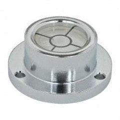 Geier & Bluhm, Inc. - 1 Inch Base Diameter x 0.44 Inch Overall Height, 1 Circle, Brass Bull's Eye Circular Level - 0.22 Inch Vial Diameter, 1/2 Inch Inner Diameter, 0.093 Inch Mounting Hole Diameter, 0.1 Inch Sensitivity, -40 to 160°F, Cross Lines - Eagle Tool & Supply