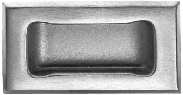 Made in USA - 4" Overall Width x 2" Overall Height, 0.63" Recess Depth, Satin Recessed Pull - Stainless Steel, 1.4" Recess Height, 3.19" Recess Width, 3.62" Center to Center - Eagle Tool & Supply