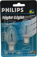 Philips - 4 Watt Incandescent Residential/Office Candelabra Screw Lamp - 2,700°K Color Temp, 16 Lumens, 120 Volts, Dimmable, C7, 3,000 hr Avg Life - Eagle Tool & Supply