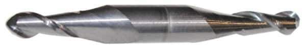 Accupro - 9/32" Diam, 11/16" LOC, 2 Flute Solid Carbide Ball End Mill - AlTiN Finish, Double End, 3-1/2" OAL, 3/8" Shank Diam, Spiral Flute - Eagle Tool & Supply