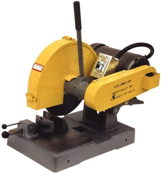 Kalamazoo - 14" Blade Diam, 1" Arbor Hole, Straight Chop & Cutoff Saw - 3 Phase, 4,400 RPM, 5 hp, 220/440 Volts, 2-1/2" in Solids at 90°, 3" in Pipe at 90° - Eagle Tool & Supply