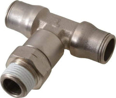 Legris - 1/2" Outside Diam, 3/8 NPT, Nickel Plated Brass Push-to-Connect Tube Male Swivel Branch Tee - 290 Max psi, Tube to Male NPT Connection, Buna Nitrile O-Ring - Eagle Tool & Supply
