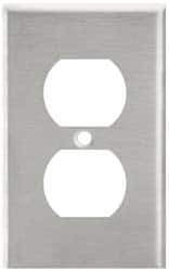 Leviton - 1 Gang, 4-1/2 Inch Long x 2-3/4 Inch Wide, Standard Outlet Wall Plate - Duplex Outlet, Metallic, Stainless Steel - Eagle Tool & Supply