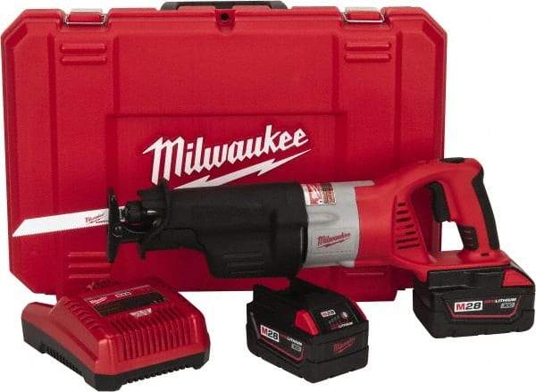 Milwaukee Tool - 28V, 0 to 2,000, 0 to 3,000 SPM, Cordless Reciprocating Saw - 1-1/8" Stroke Length, 15-7/8" Saw Length, 2 Lithium-Ion Batteries Included - Eagle Tool & Supply