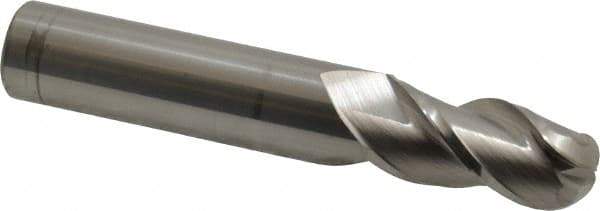 Accupro - 31/64" Diam, 1" LOC, 3 Flute Solid Carbide Ball End Mill - Uncoated, Single End, 3" OAL, 1/2" Shank Diam, Spiral Flute - Eagle Tool & Supply