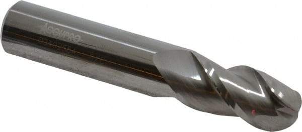 Accupro - 5/8" Diam, 1-1/4" LOC, 3 Flute Solid Carbide Ball End Mill - Uncoated, Single End, 3-1/2" OAL, 5/8" Shank Diam, Spiral Flute - Eagle Tool & Supply